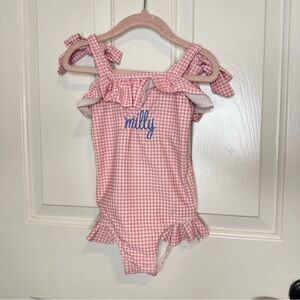 Cecil & Lou Pink White Gingham Blue Embroidered MILLY One Piece Swimsuit 3T